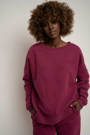 BLUZA OVERSIZE Z SZEROKIM DEKOLTEM BURGUNDOWA - MULL