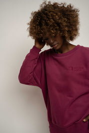 BLUZA OVERSIZE Z SZEROKIM DEKOLTEM BURGUNDOWA - MULL