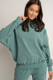 BLUZA OVERSIZE Z EFEKTEM WASHED MORSKA  - OSLO