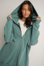 BLUZA Z KAPTUREM Z EFEKTEM WASHED MORSKA- SKAGEN