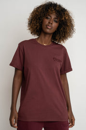 OVERSIZED T-SHIRT WITH A DELICATE WASH EFFECT, BURGUNDY - MORAINE