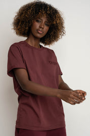 OVERSIZED T-SHIRT WITH A DELICATE WASH EFFECT, BURGUNDY - MORAINE