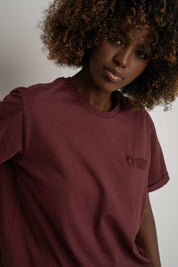 OVERSIZED T-SHIRT WITH A DELICATE WASH EFFECT, BURGUNDY - MORAINE