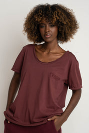 OVERSIZED T-SHIRT WITH A DELICATE WASH EFFECT, BURGUNDY - NUSA