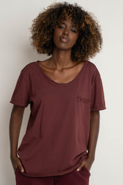 OVERSIZED T-SHIRT WITH A DELICATE WASH EFFECT, BURGUNDY - NUSA