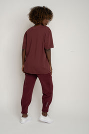 OVERSIZED T-SHIRT WITH A DELICATE WASH EFFECT, BURGUNDY - FLORES