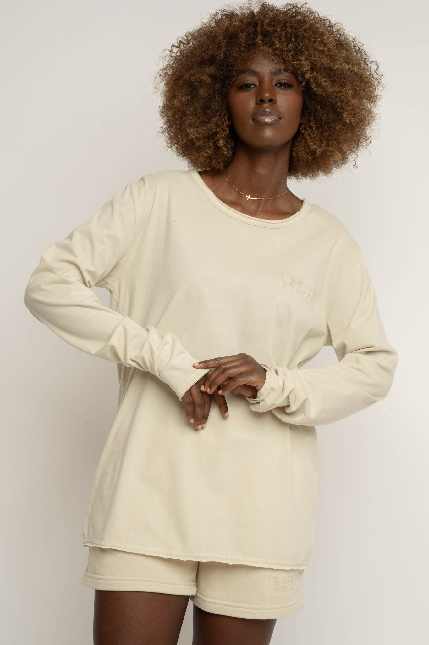 COTTON LONG-SLEEVED BLOUSE LIGHT BEIGE - NAMIB