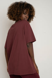 OVERSIZED T-SHIRT WITH A DELICATE WASH EFFECT, BURGUNDY - OYSTER