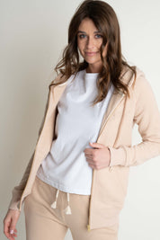 ZIPPER HOODED SWEATSHIRT SAND - ZANZIBAR