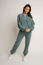 GREEN WASHED EFFECT BASEBALL SWEATSHIRT - ALESUND