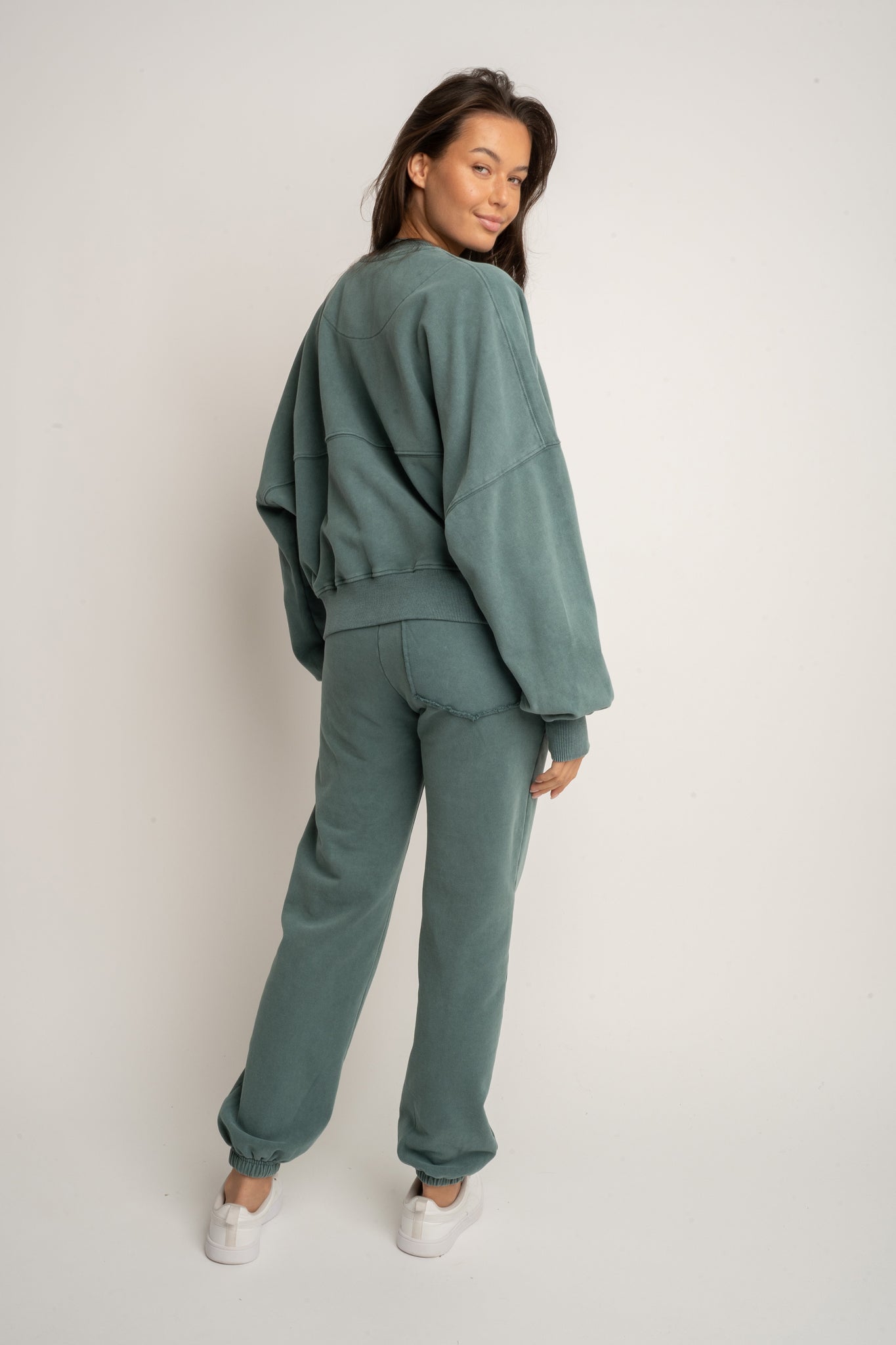 GREEN WASHED EFFECT BASEBALL SWEATSHIRT - ALESUND