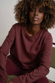 OVERSIZED LONGSLEEVE WITH A DELICATE BURGUNDY WASH EFFECT - GILI