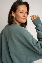 GREEN WASHED EFFECT BASEBALL SWEATSHIRT - ALESUND