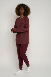 OVERSIZED LONGSLEEVE WITH A DELICATE WASH EFFECT, BURGUNDY - OBILATU