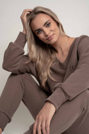 BLUZA Z DEKOLTEM OVERSIZE CAPPUCCINO - BISCOE