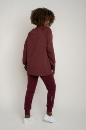 OVERSIZED LONGSLEEVE WITH A DELICATE WASH EFFECT, BURGUNDY - OBILATU