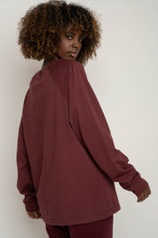 OVERSIZED LONGSLEEVE WITH A DELICATE WASH EFFECT, BURGUNDY - OBILATU
