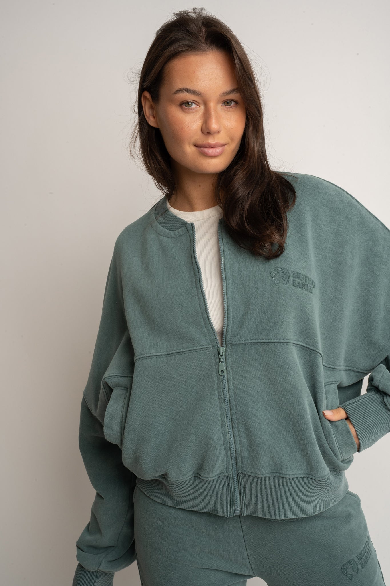 GREEN WASHED EFFECT BASEBALL SWEATSHIRT - ALESUND