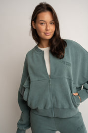 GREEN WASHED EFFECT BASEBALL SWEATSHIRT - ALESUND