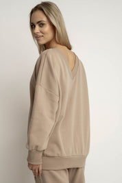 BLUZA Z DEKOLTEM OVERSIZE JASNOBRĄZOWA - BISCOE