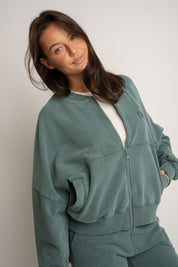 GREEN WASHED EFFECT BASEBALL SWEATSHIRT - ALESUND