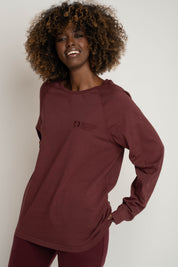 OVERSIZED LONGSLEEVE WITH A DELICATE WASH EFFECT, BURGUNDY - OBILATU