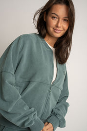 GREEN WASHED EFFECT BASEBALL SWEATSHIRT - ALESUND