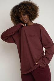 OVERSIZED LONGSLEEVE WITH A DELICATE WASH EFFECT, BURGUNDY - OBILATU