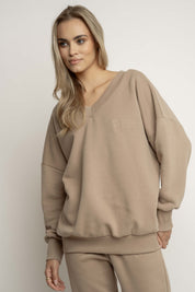 BLUZA Z DEKOLTEM OVERSIZE JASNOBRĄZOWA - BISCOE