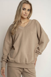 BLUZA Z DEKOLTEM OVERSIZE JASNOBRĄZOWA - BISCOE