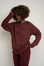 OVERSIZED LONGSLEEVE WITH A DELICATE WASH EFFECT, BURGUNDY - OBILATU