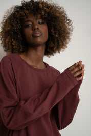 OVERSIZED LONGSLEEVE WITH A DELICATE WASH EFFECT, BURGUNDY - OBILATU
