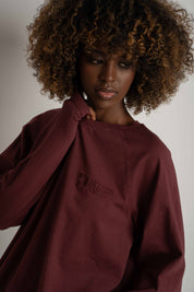 OVERSIZED LONGSLEEVE WITH A DELICATE WASH EFFECT, BURGUNDY - OBILATU