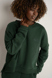 BLUZA O KROJU REGULAR FIT Z DŁUŻSZYM TYŁEM CIEMNOZIELONA - COOK