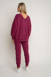 BLUZA Z DEKOLTEM OVERSIZE BURGUNDOWA - BISCOE