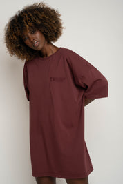 OVERSIZED T-SHIRT WITH A DELICATE WASH EFFECT, BURGUNDY - KOMODO
