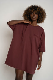 OVERSIZED T-SHIRT WITH A DELICATE WASH EFFECT, BURGUNDY - KOMODO