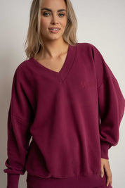BLUZA Z DEKOLTEM OVERSIZE BURGUNDOWA - BISCOE