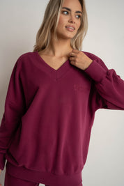 BLUZA Z DEKOLTEM OVERSIZE BURGUNDOWA - BISCOE