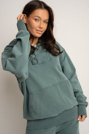 WASHED EFFECT HOODIE GREEN - KUOPIO