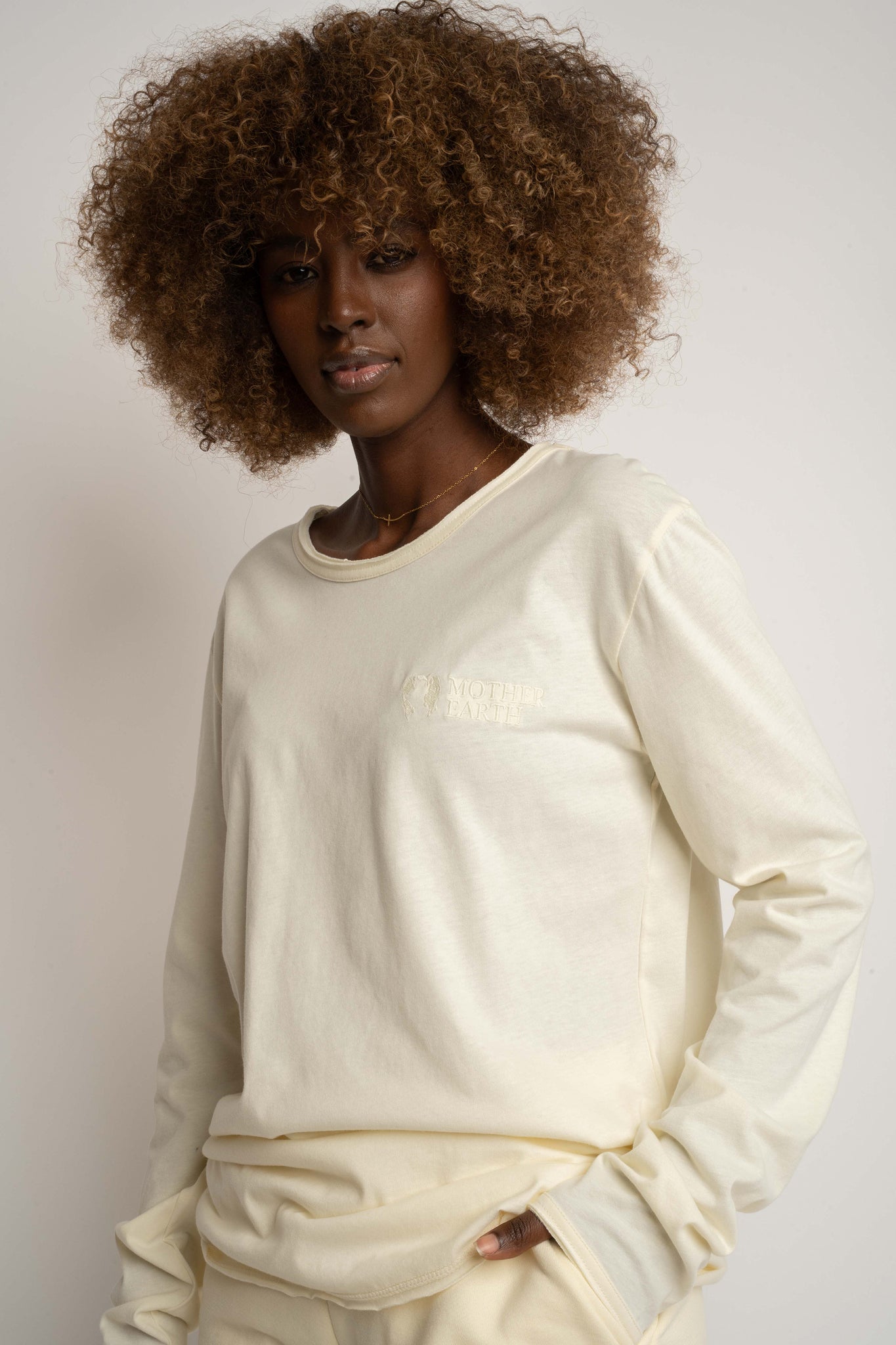 COTTON LONG-SLEEVED BLOUSE CREAM - NAMIB