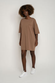 OVERSIZED T-SHIRT WITH A SUBSTANTIAL WASHED EFFECT BROWN - KOMODO