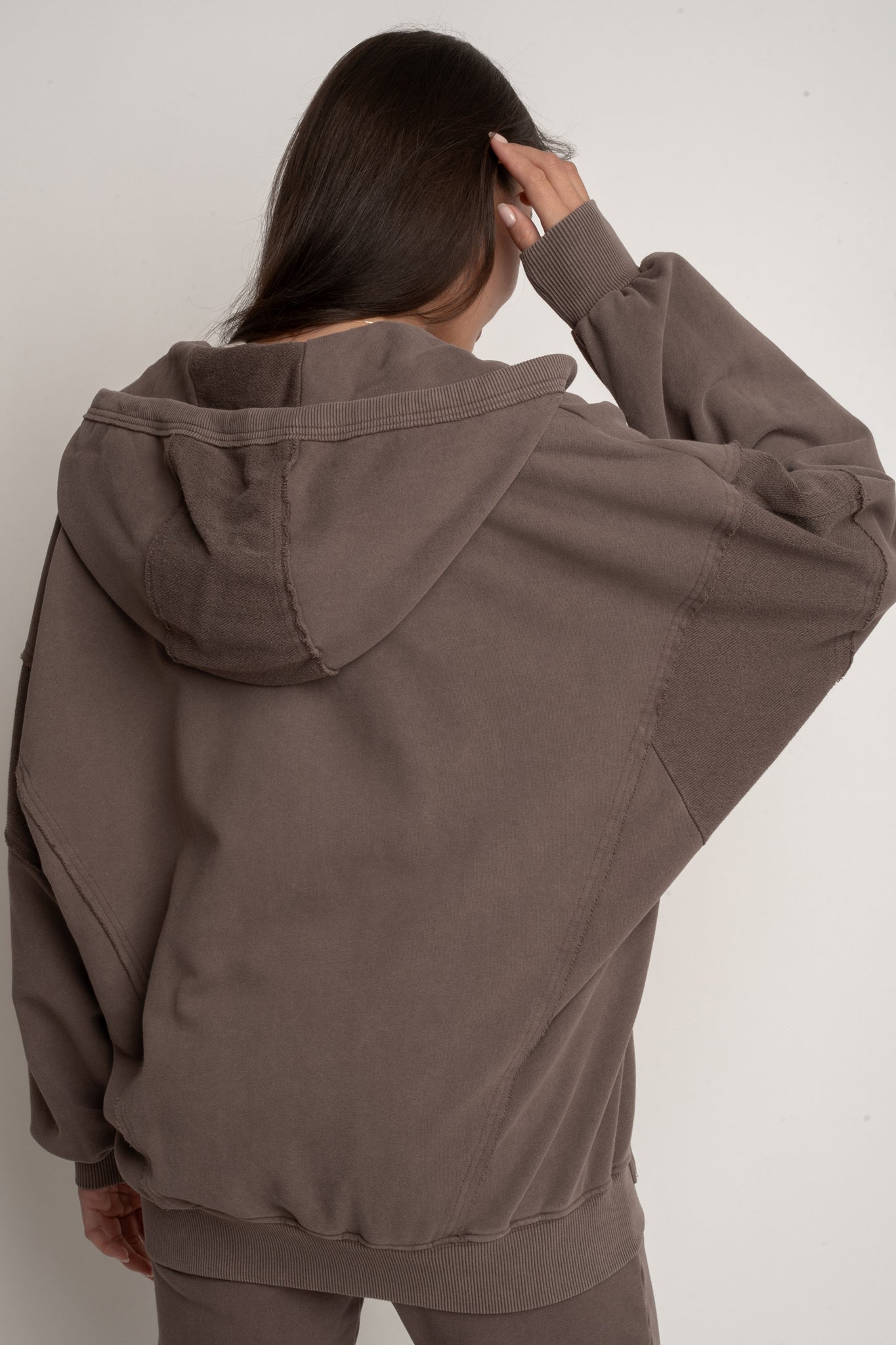 OVERSIZED HOODIE WITH WASHED EFFECT BROWN - TRONDHEIM