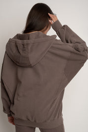OVERSIZED HOODIE WITH WASHED EFFECT BROWN - TRONDHEIM