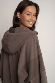 OVERSIZED HOODIE WITH WASHED EFFECT BROWN - TRONDHEIM