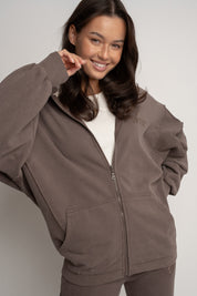 OVERSIZED HOODIE WITH WASHED EFFECT BROWN - TRONDHEIM