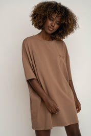 OVERSIZED T-SHIRT WITH A SUBSTANTIAL WASHED EFFECT BROWN - KOMODO