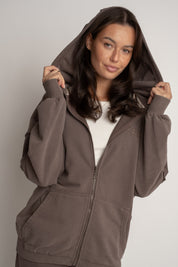 OVERSIZED HOODIE WITH WASHED EFFECT BROWN - TRONDHEIM