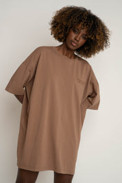 OVERSIZED T-SHIRT WITH A SUBSTANTIAL WASHED EFFECT BROWN - KOMODO