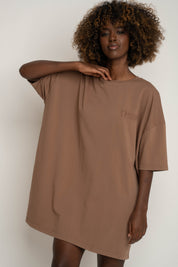 OVERSIZED T-SHIRT WITH A SUBSTANTIAL WASHED EFFECT BROWN - KOMODO